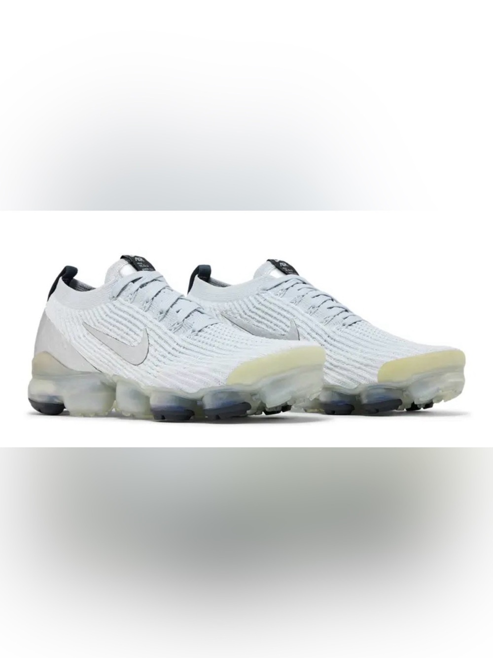 Nike White and Silver VaporMax Flyknit Shoes